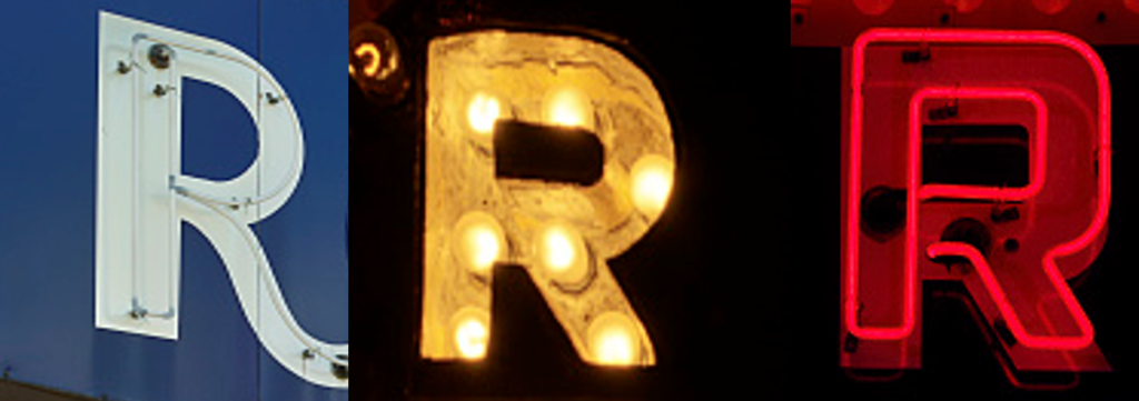 Three Rs from old neon signs